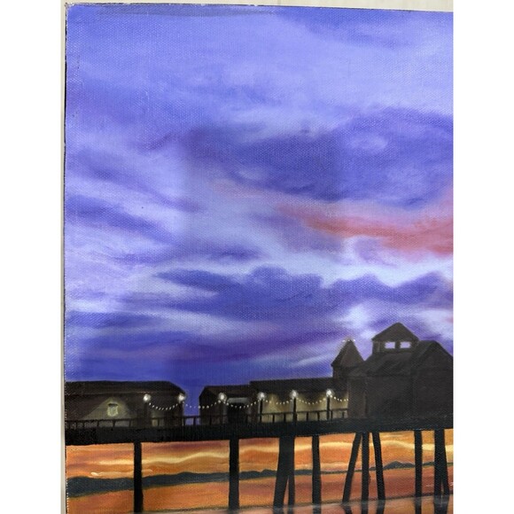 Realism Oil Painting Original Sunset On The Dock 24”x18” Unframed Signed - Picture 4 of 8